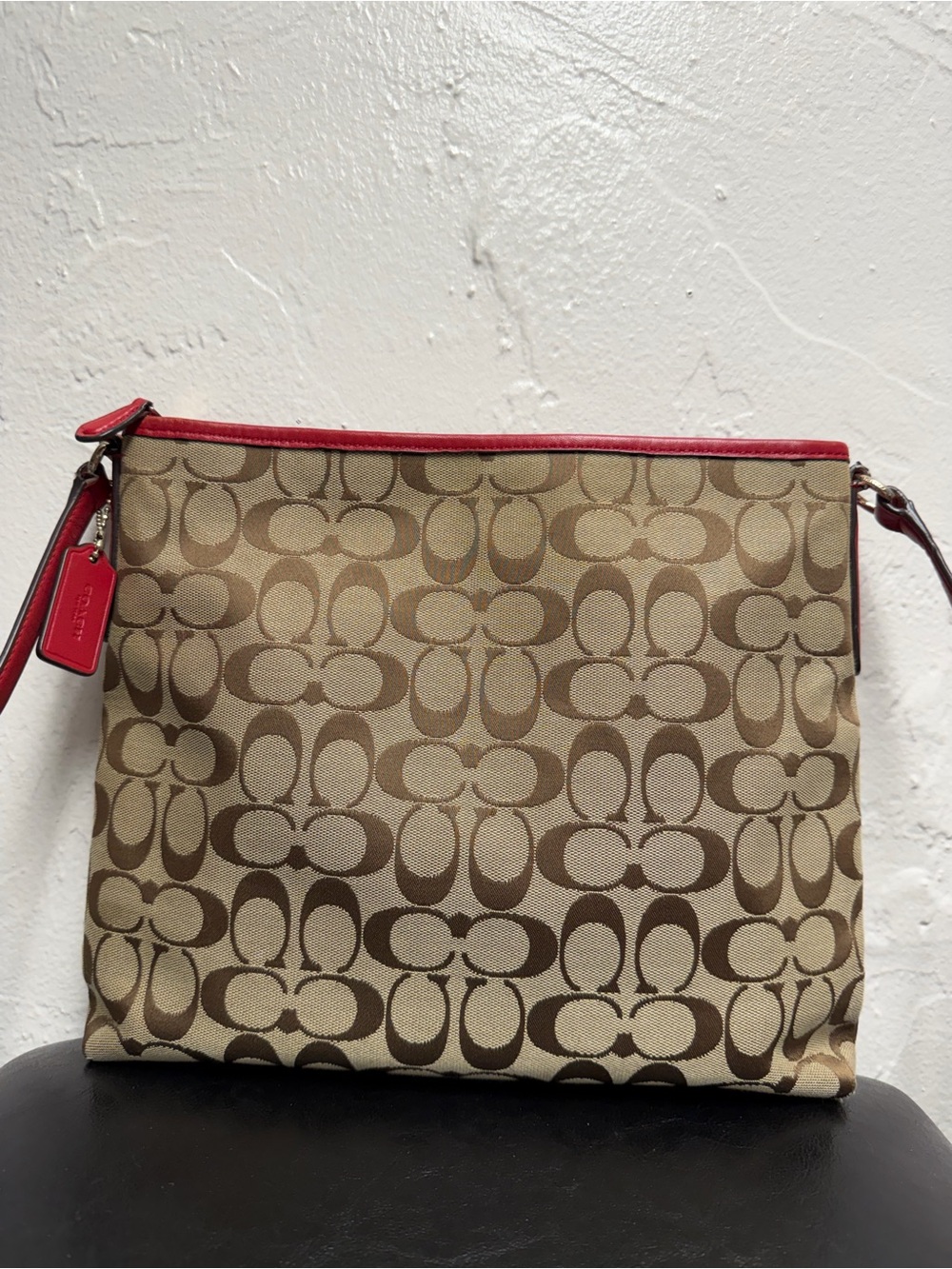 Coach Signature Canvas File Crossbody Bag in Khaki/Classic Red, model F36378 - Picture 12 of 13